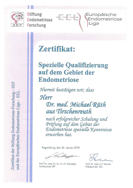 Zertifikat Endometrios Dr. Rüth